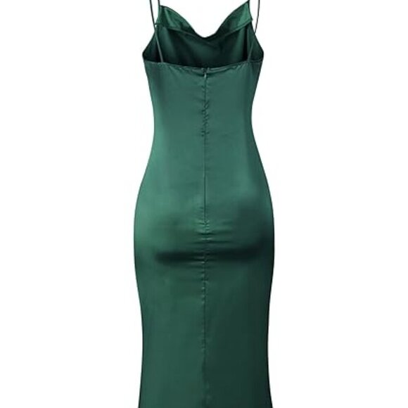 Satin Slip Dress Elegant Minimal Chic Evening Party Cowl Neck Midi - Picture 5 of 6
